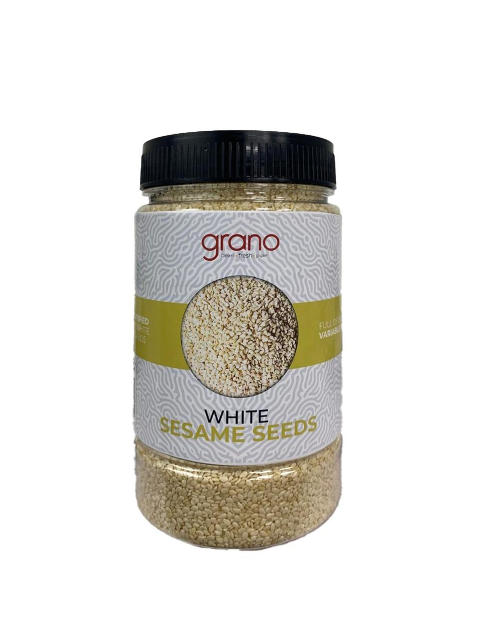 Grano Foods Premium White Sesame Seeds (Til) – Pure, Fresh & Nutrient-Rich | 250g / 500g Jar
